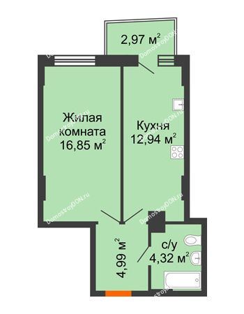 1 комнатная квартира 40,1 м² в ЖК Город у реки, дом Литер 7