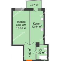 1 комнатная квартира 40,1 м² в ЖК Город у реки, дом Литер 7 - планировка