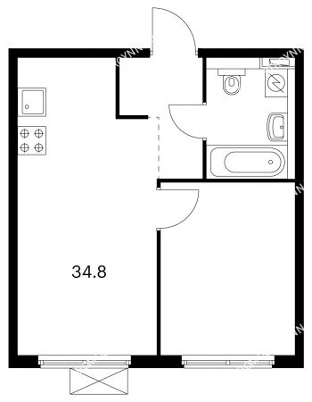 1 комнатная квартира 34,8 м² в ЖК Савин парк, дом корпус 4