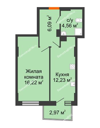 1 комнатная квартира 39,69 м² в ЖК Город у реки, дом Литер 7