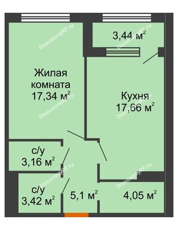 1 комнатная квартира 52,45 м² - ЖК Гран-При