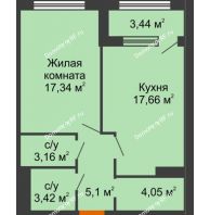 1 комнатная квартира 52,45 м², ЖК Гран-При - планировка