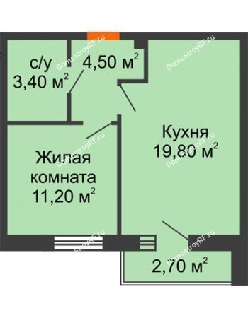 1 комнатная квартира 41,3 м² - ЖК Дом на Курчатова