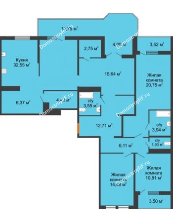 3 комнатная квартира 61,36 м² в ЖК Все свои VIP, дом Литер 5