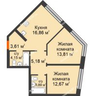 2 комнатная квартира 60,17 м² в ЖК Скандиа. Квартал в Комарово, дом Этап 1 - планировка