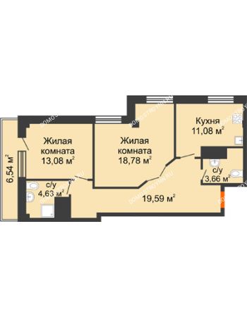 2 комнатная квартира 70,82 м² - ЖД Анкудиновский