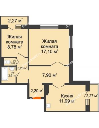 2 комнатная квартира 56,22 м² в ЖК Иннoкeнтьeвcкий, дом № 6