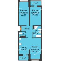 3 комнатная квартира 93,9 м² в ЖК Сказка Град, дом Литер 1 - планировка