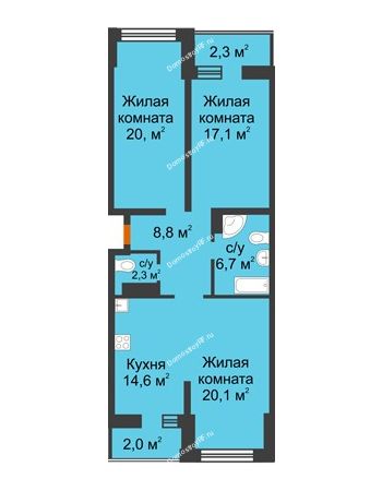 3 комнатная квартира 93,9 м² в ЖК Сказка Град, дом Литер 1