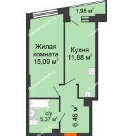 1 комнатная квартира 39,79 м² в ЖК Рубин, дом Литер 2 - планировка
