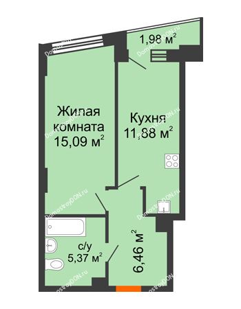 1 комнатная квартира 39,79 м² в ЖК Рубин, дом Литер 2