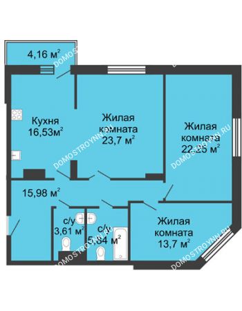3 комнатная квартира 101,61 м² в ЖК Высоково, дом № 3