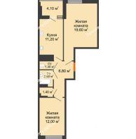 2 комнатная квартира 56,55 м² в ЖК Грин Парк, дом Литер 2 - планировка