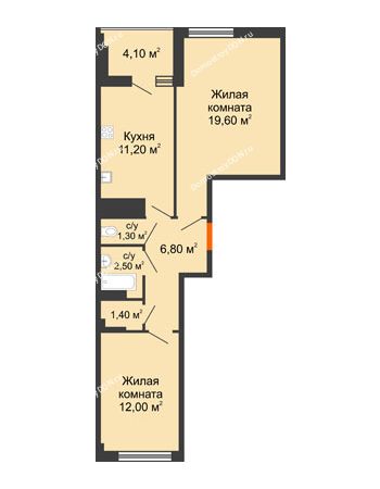 2 комнатная квартира 56,55 м² в ЖК Грин Парк, дом Литер 2