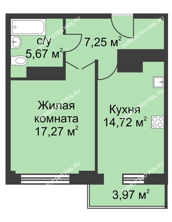 1 комнатная квартира 46,89 м² - ЖК На Ошарской