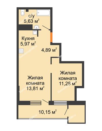 2 комнатная квартира 44,54 м² - ЖК Северная Звезда (Батайск)