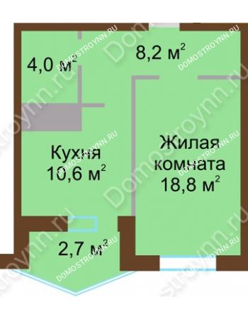 1 комнатная квартира 44,3 м² в ЖК Монолит, дом № 89, корп. 1, 2