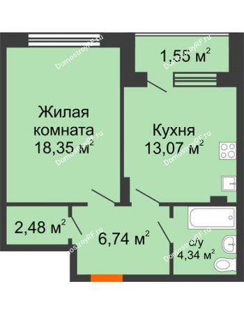 1 комнатная квартира 47,02 м² в ЖК Суворов-Сити, дом 1 очередь секция 6-13