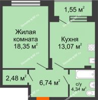 1 комнатная квартира 47,02 м² в ЖК Суворов-Сити, дом № 1 - планировка