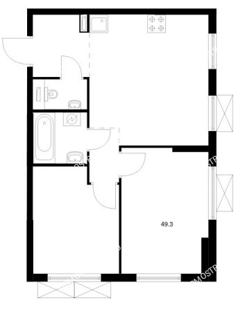 2 комнатная квартира 49,3 м² в ЖК Савин парк, дом корпус 8