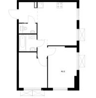 2 комнатная квартира 49,3 м² в ЖК Савин парк, дом корпус 8 - планировка