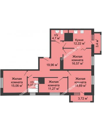 4 комнатная квартира 102,4 м² - ЖК Гелиос