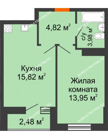 1 комнатная квартира 41,05 м² - ЖК Комарово