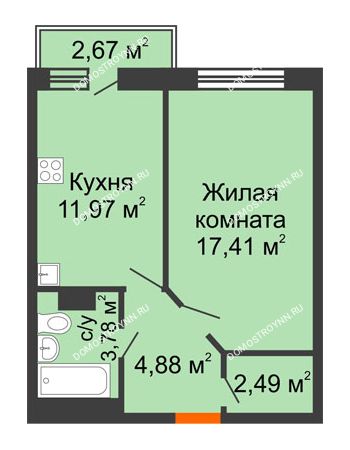 1 комнатная квартира 41,33 м² - ЖК Зеленый берег Life