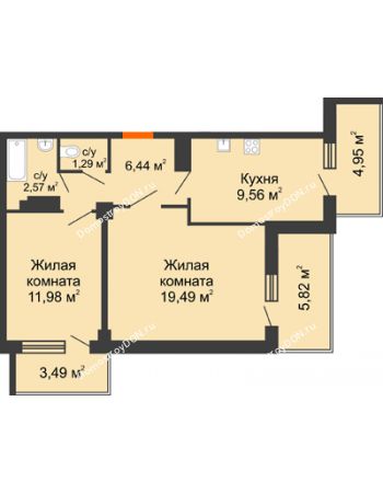 2 комнатная квартира 66,55 м² в ЖК Северный Остров, дом № 5