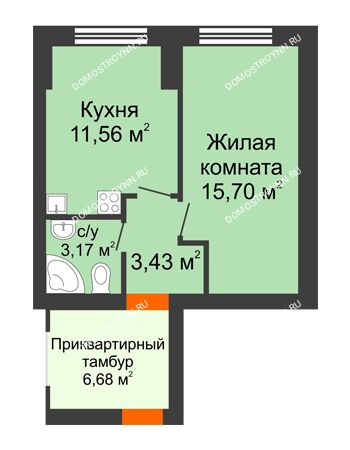 1 комнатная квартира 33,86 м² - ЖК Янтарный