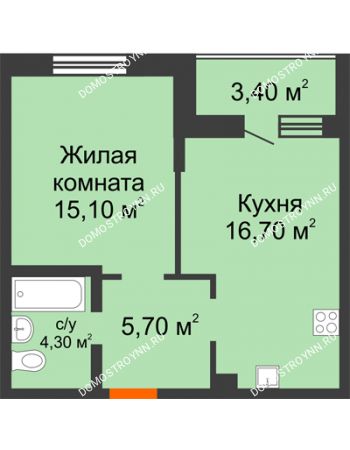 1 комнатная квартира 45,2 м² в ЖК Подкова на Цветочной, дом № 9