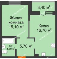 1 комнатная квартира 45,2 м² в ЖК Подкова на Цветочной, дом № 9 - планировка