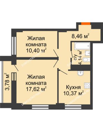 2 комнатная квартира 52,88 м² - ЖК Каскад на Сусловой