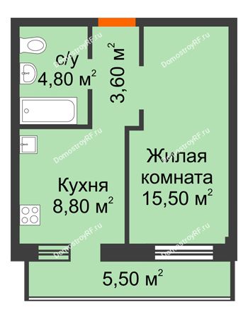 1 комнатная квартира 34,35 м² в Микрорайон Европейский, дом №9 блок-секции 1,2