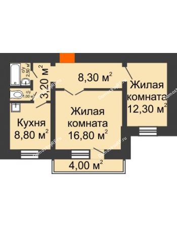 2 комнатная квартира 54,1 м² - Жилой дом пр. Ленинградский, 26 г. Железногорск