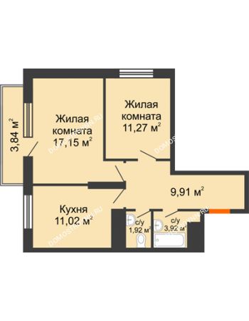 2 комнатная квартира 58,03 м² - ЖК Комарово