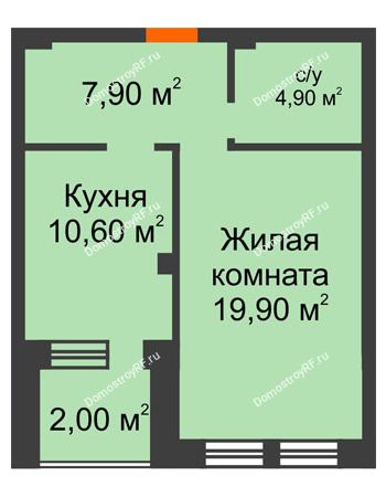 1 комнатная квартира 47,3 м² - ЖК Рассвет Премиум