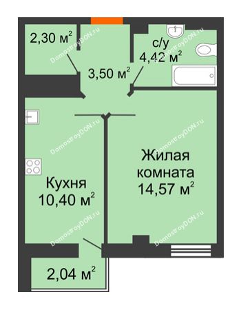 1 комнатная квартира 36,21 м² - ЖК Кристалл 2