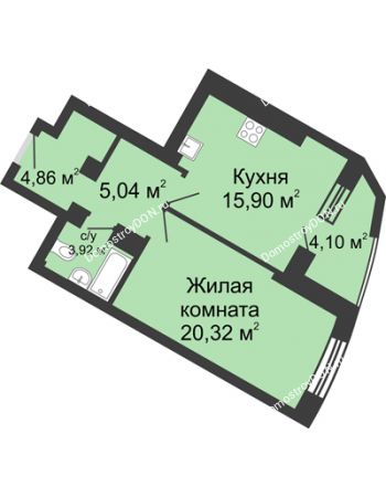 1 комнатная квартира 54,14 м² - ЖК Юбилейный