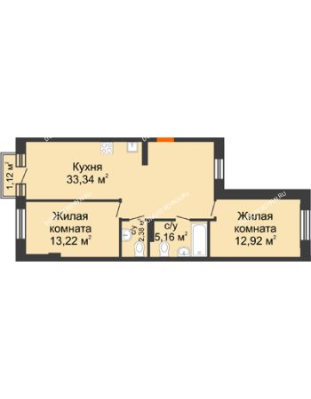 2 комнатная квартира 67,36 м² - ЖК Шаляпин