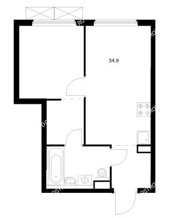 1 комнатная квартира 34,9 м² в ЖК Савин парк, дом корпус 10