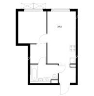 1 комнатная квартира 34,9 м² в ЖК Савин парк, дом корпус 10 - планировка