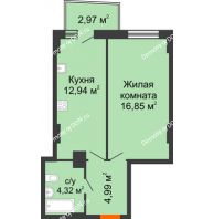 1 комнатная квартира 39,82 м² в ЖК Сердце Ростова 2, дом Литер 8 - планировка