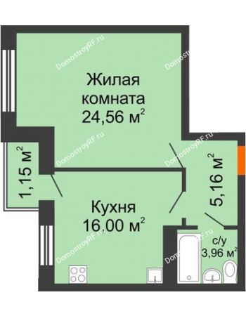 1 комнатная квартира 50,83 м² в ЖК Соборный, дом № 1