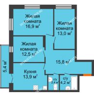 3 комнатная квартира 80,32 м² в ЖК Заречье, дом № 1, секция 1 - планировка