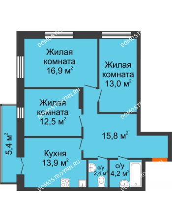3 комнатная квартира 80,32 м² в ЖК Заречье, дом № 1, секция 2