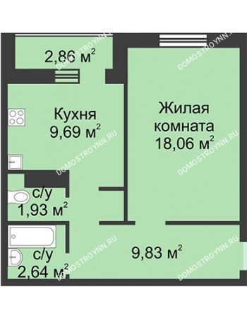 1 комнатная квартира 42,15 м² в ЖК Корабли, дом № 1