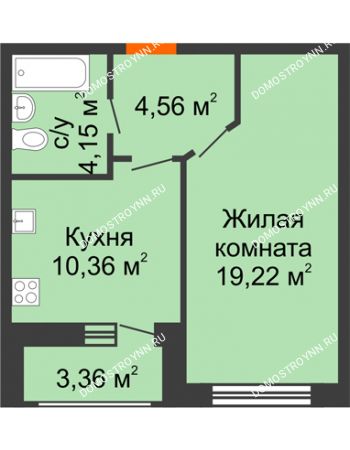 1 комнатная квартира 41,65 м² в ЖК Подкова на Гагарина, дом № 2