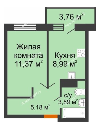 1 комнатная квартира 29,13 м² в ЖК Меридиан Юг, дом ГП-1