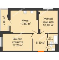 2 комнатная квартира 66,3 м² в ЖК Вересаево, дом Литер 15/1 - планировка